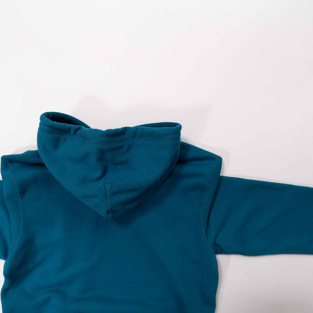Sapphire Blue hoodie laid flat.