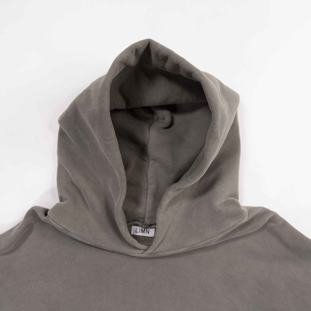Gray round hoodie on display.
