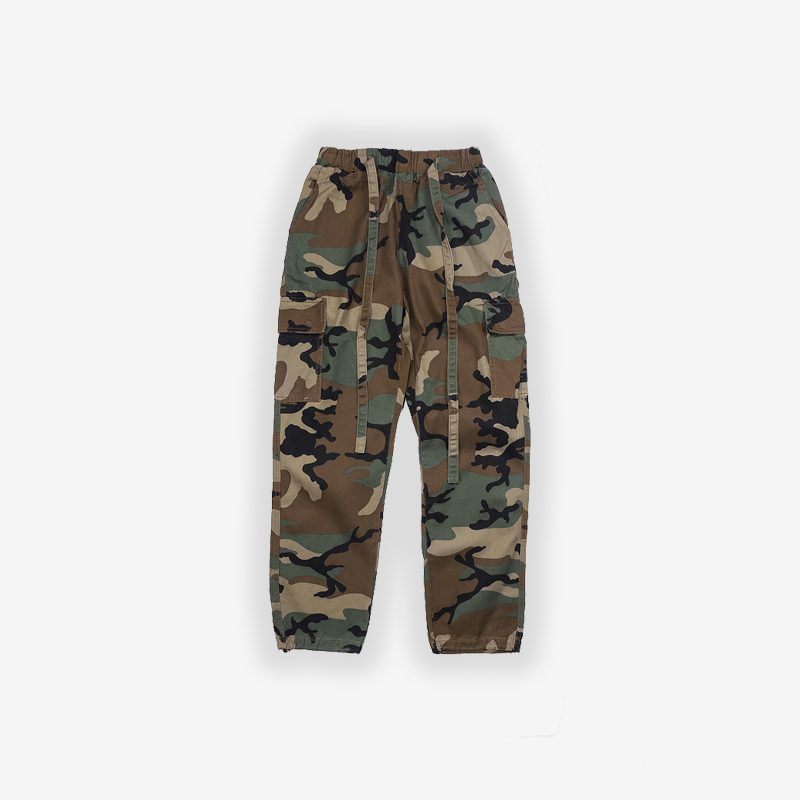 Camo trousers with classic camouflage pattern.