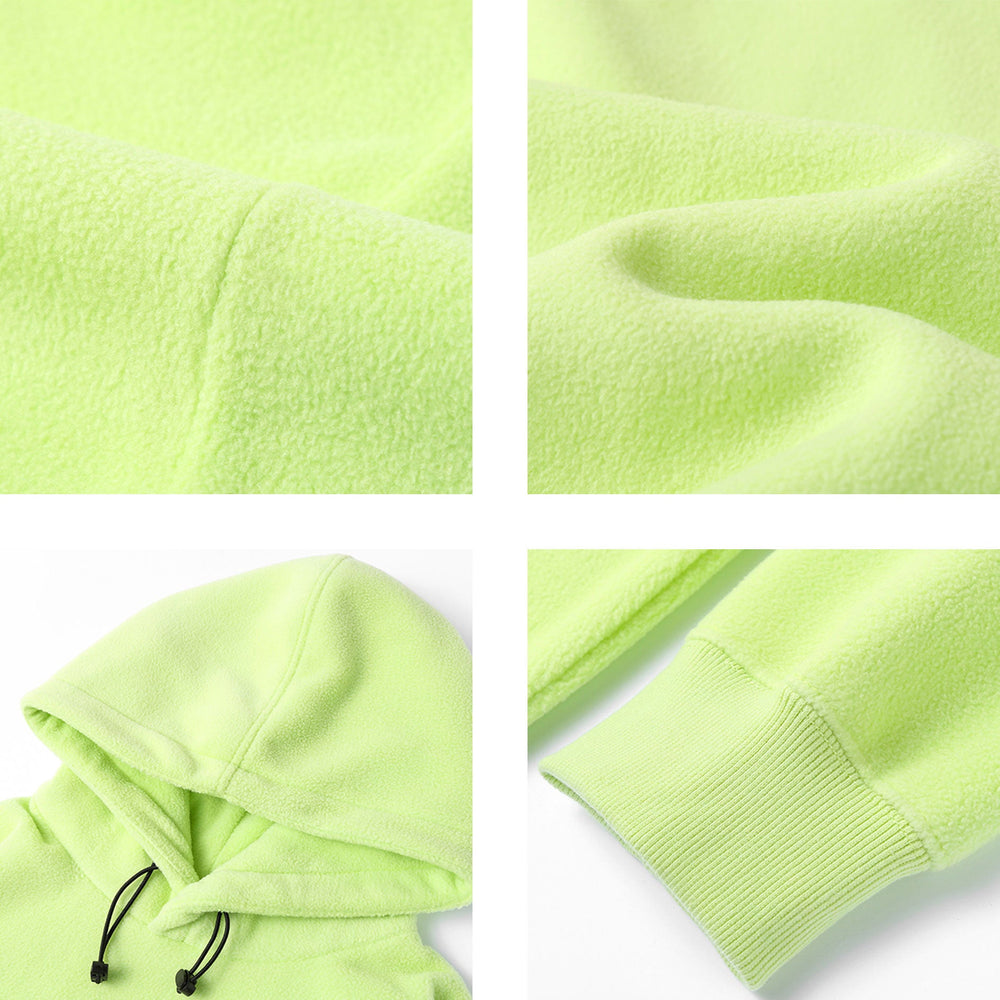 Cozy Fleece Lined Hoodie in light green fabric detail.