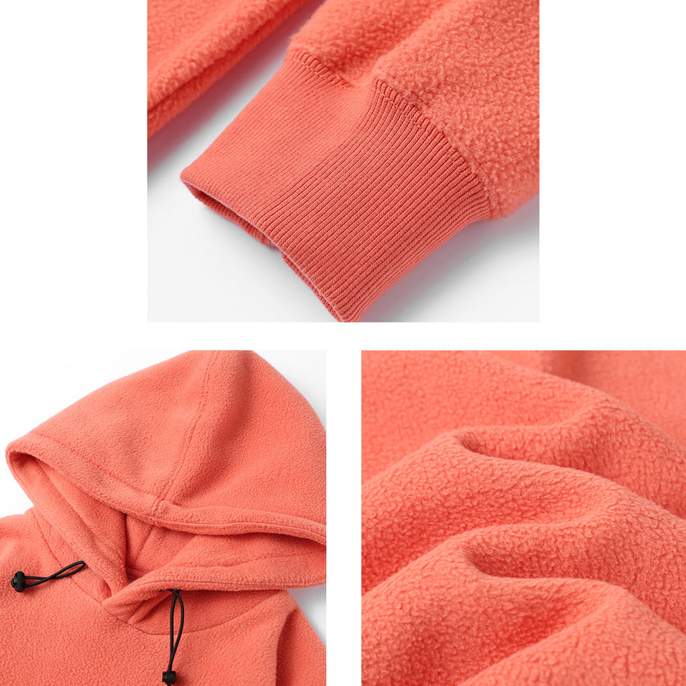 Cozy Peach Hoodie with soft fabric and drawstring detail.