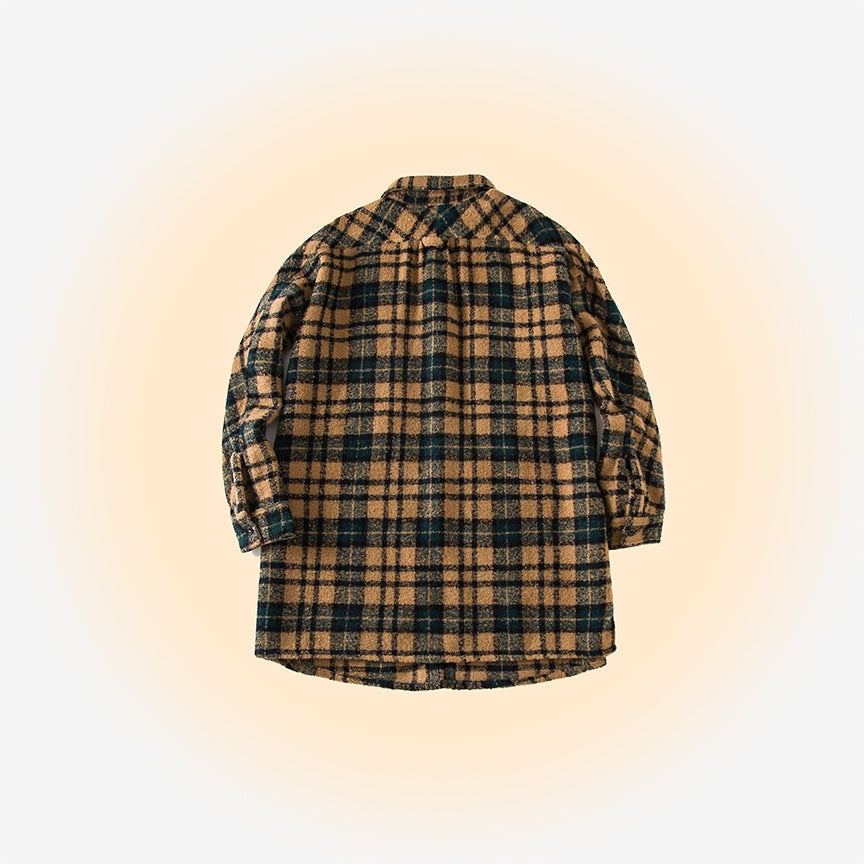 Oversized wool flannel shirt with a plaid pattern.