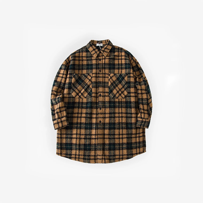 Oversized Wool Flannel shirt with plaid pattern.