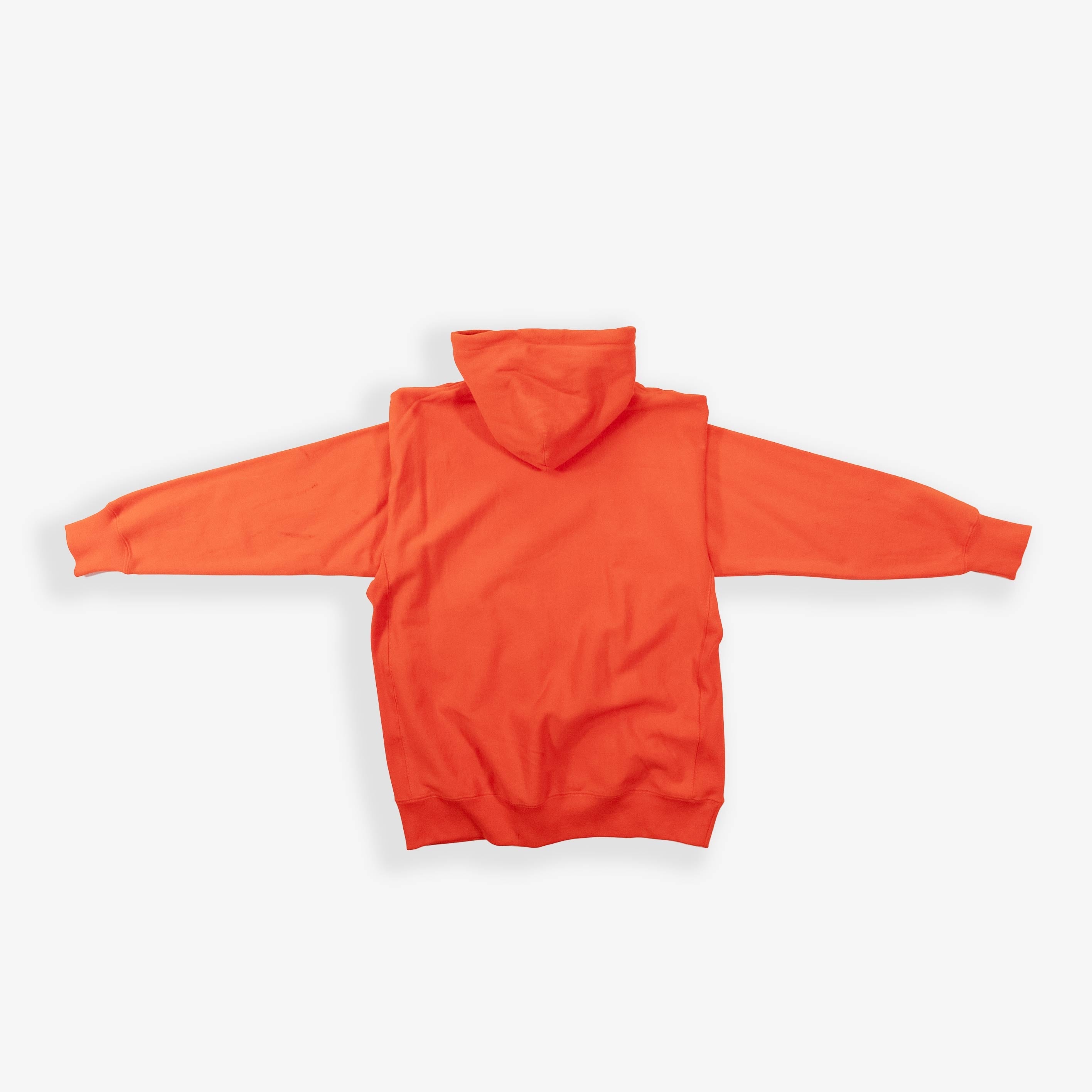 Bright orange infrared hoodie laid flat.