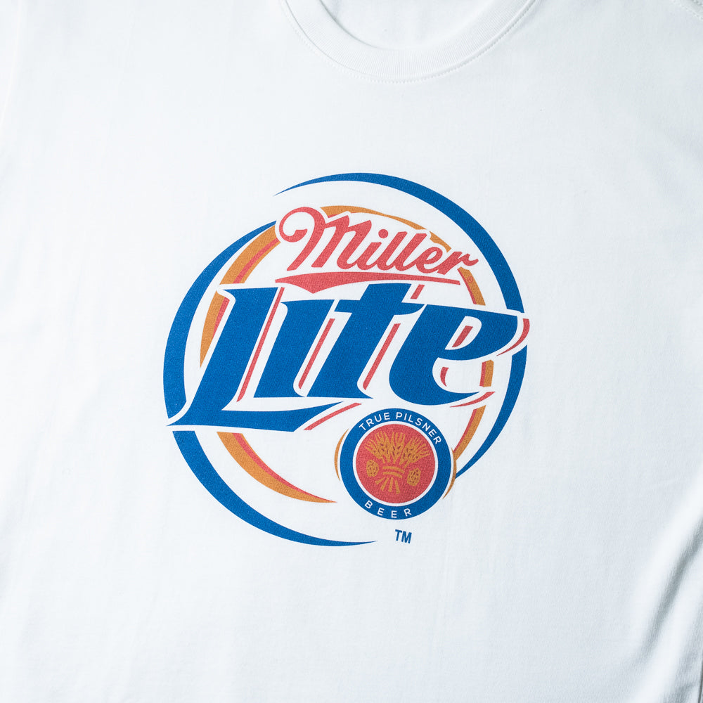 Vintage-style Miller Lite Tee with oversized fit and bold logo graphic.