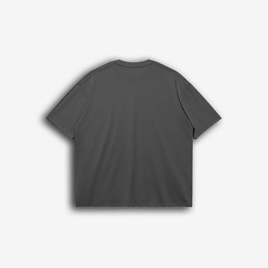 Back view of plain gray NWA Compton oversized t-shirt