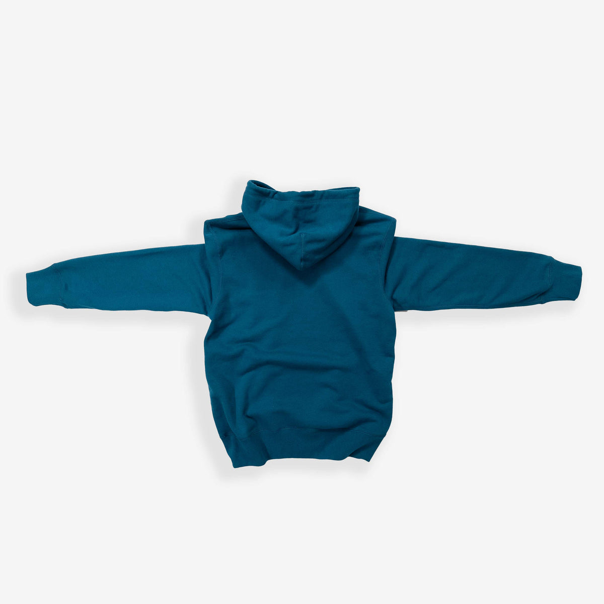 Sapphire Blue hoodie laid flat on white background.