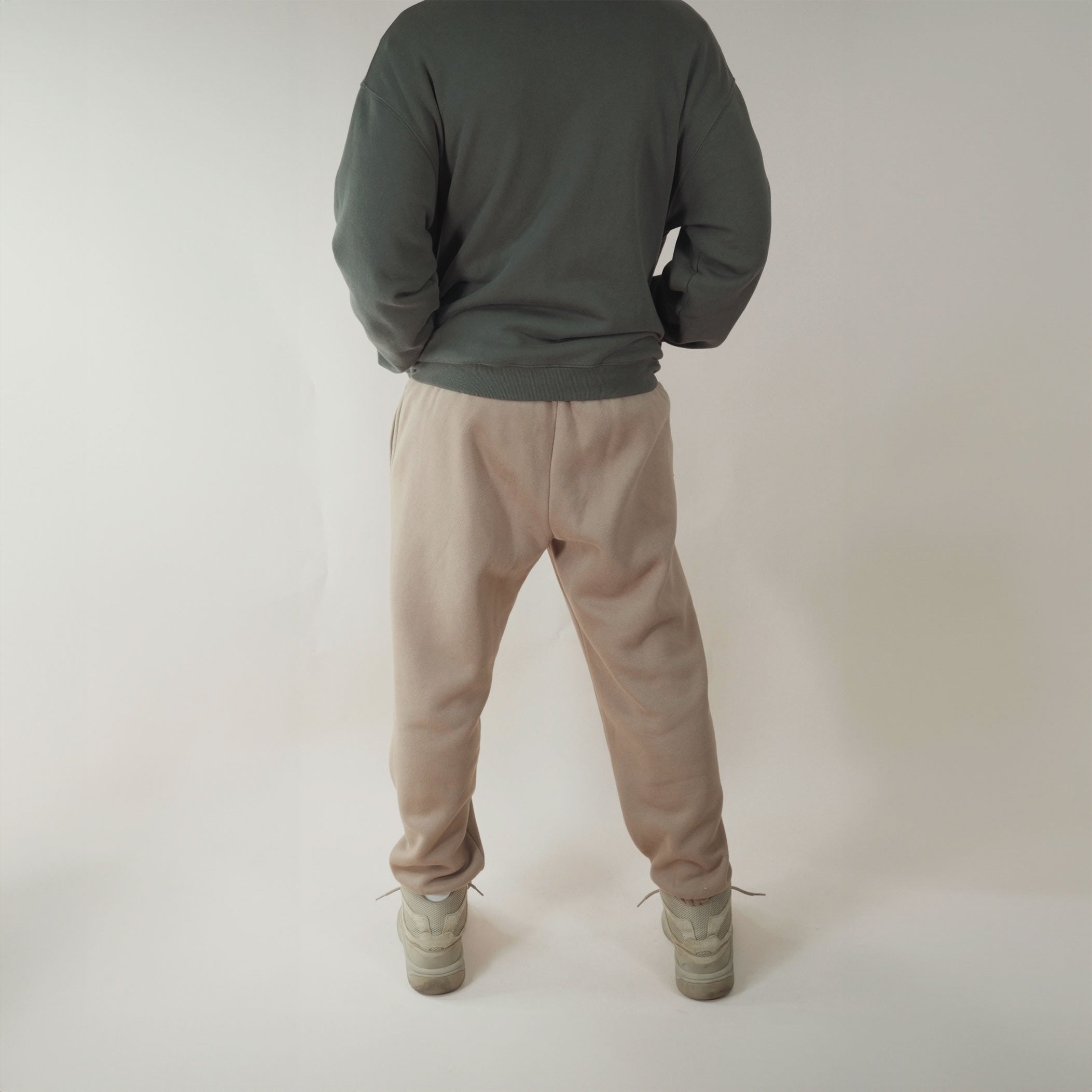 Tan Premium Joggers in rear view display.