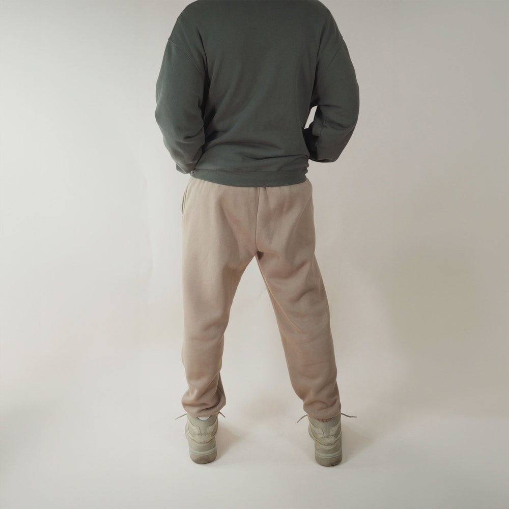 Tan Premium Joggers in rear view display.