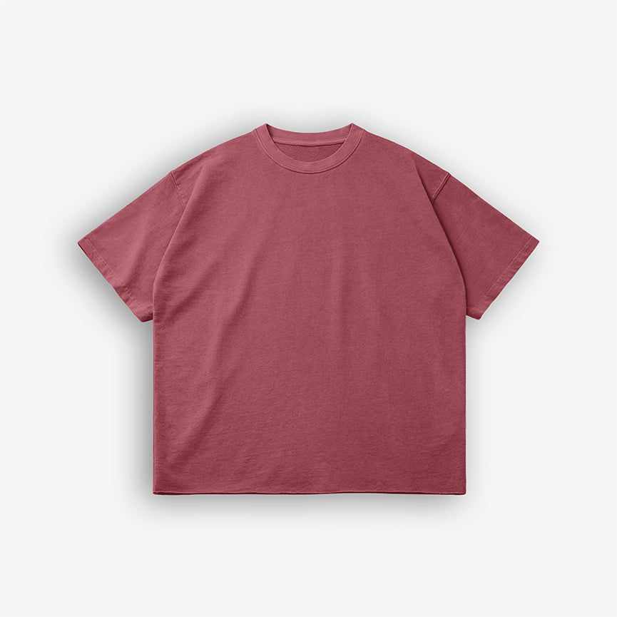Plum Washed Raw Tee – Front View with Faded Plum Finish and Raw Hem