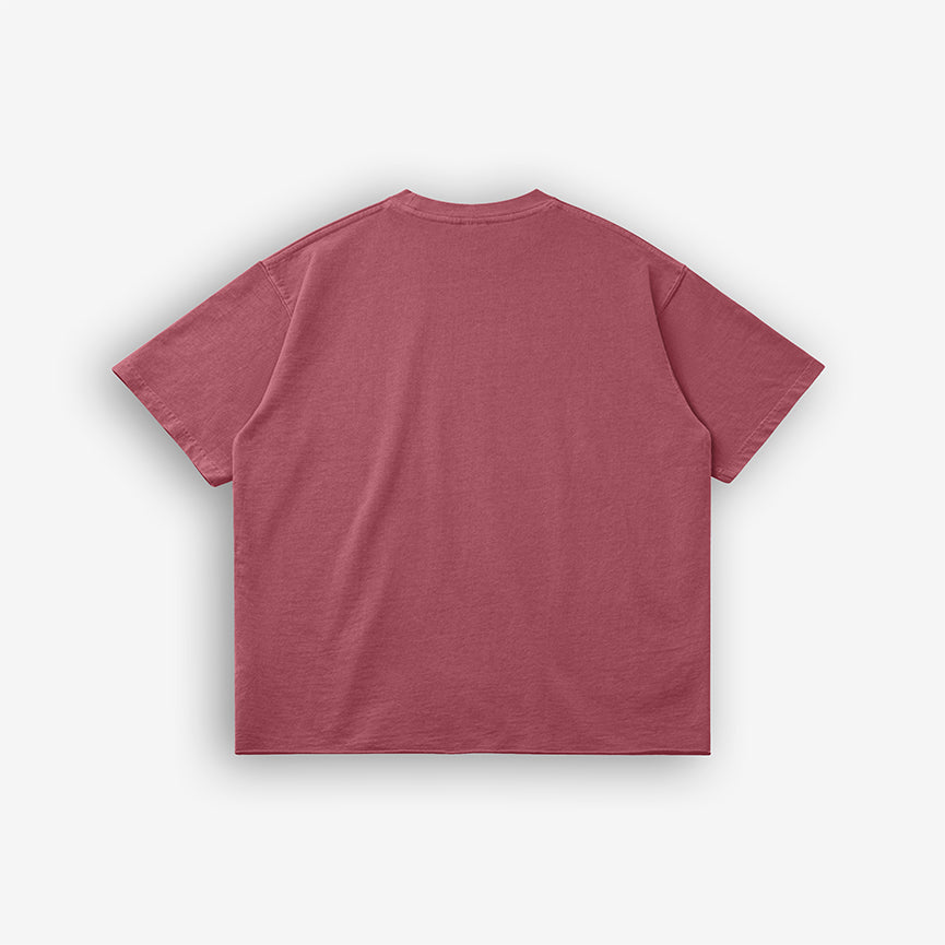 Plum Washed Raw Tee – Back View with Oversized Vintage Style