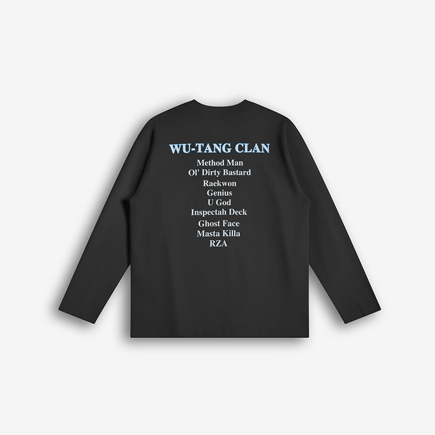 Back view of WuTang Longsleeve showcasing member names in light blue text.