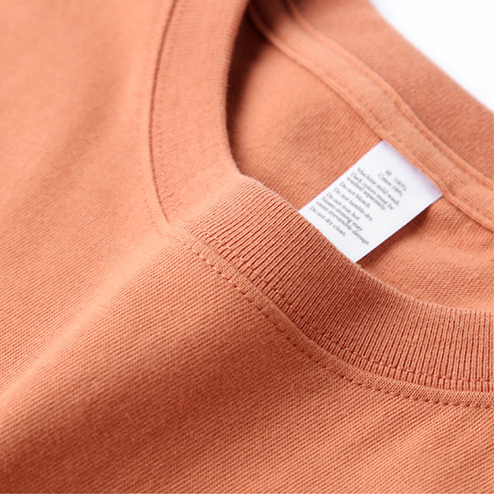 Rust-colored t-shirt on white background.