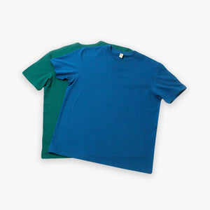 two flat t-shirts cobalt green and sapphire blue, made from thick korean cotton high GSM short sleeve