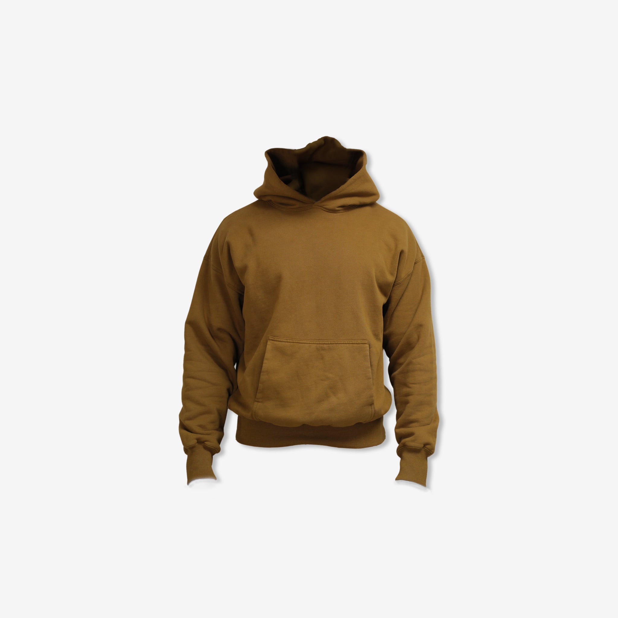 Brown double layer hoodie on white background.