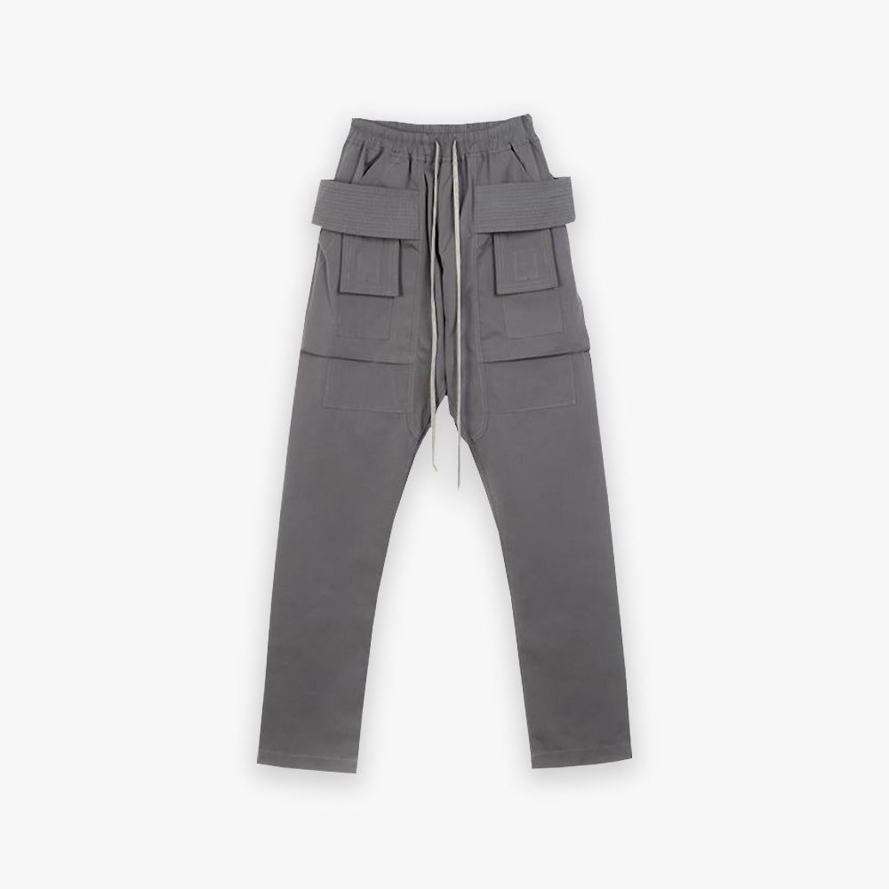 Gray Cargo trouser with multiple pockets and drawstring nylon material