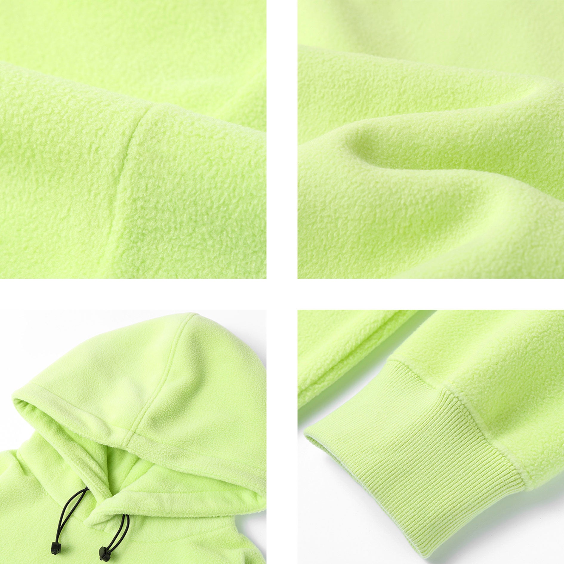 Cozy Fleece Lined Hoodie in light green fabric detail.